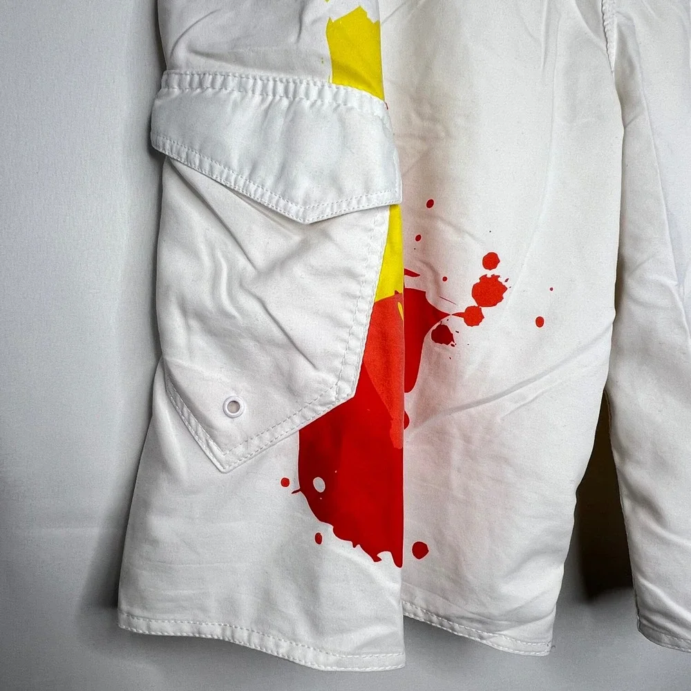 Malibu White Board Shorts Mens Large Graphic Cargo Pocket‎ Swim Trunks